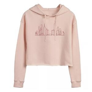 Pink Peach New York Skyline Cropped Hoodie Juniors Large NYC New